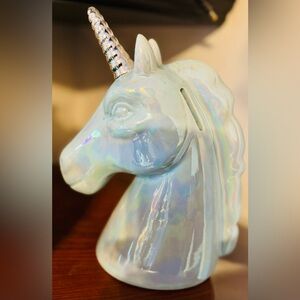 Iridescent blue large unicorn bank NO CHIPS